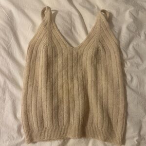 Cashmere silk alpaca Elegant Beige Knit Tank Top- NWT